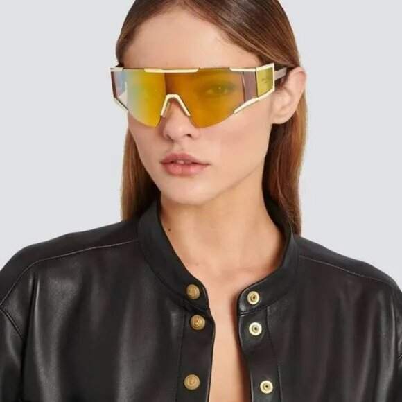 Balmain Women Sunglasses Titanium Gold Bronze Mirror Mask FLECHE BPS-138B-141 - Picture 2 of 14